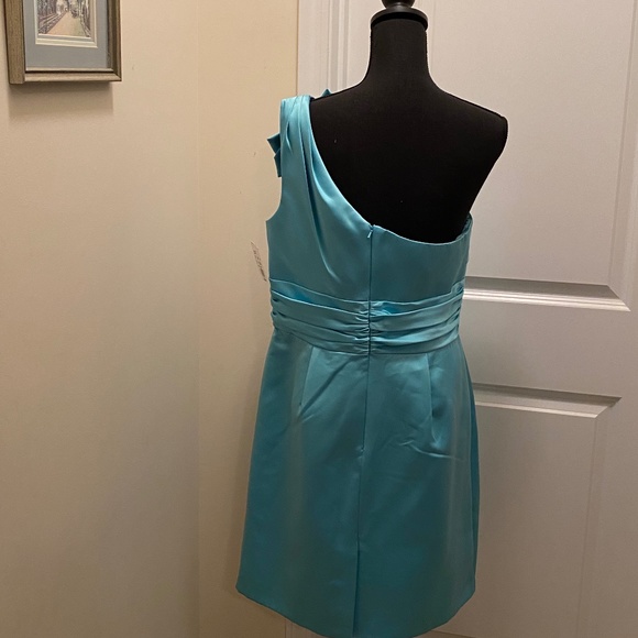 David's Bridal One Shoulder Pool Bridesmaid Dress - Picture 2 of 8